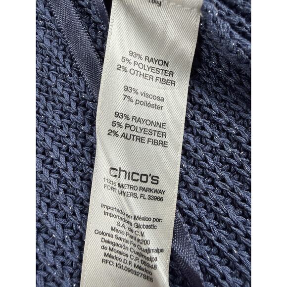 Chico's Sweater Vest Womens One size Blue Lace Up V Neck Open Front Knit Tunic - Picture 7 of 11